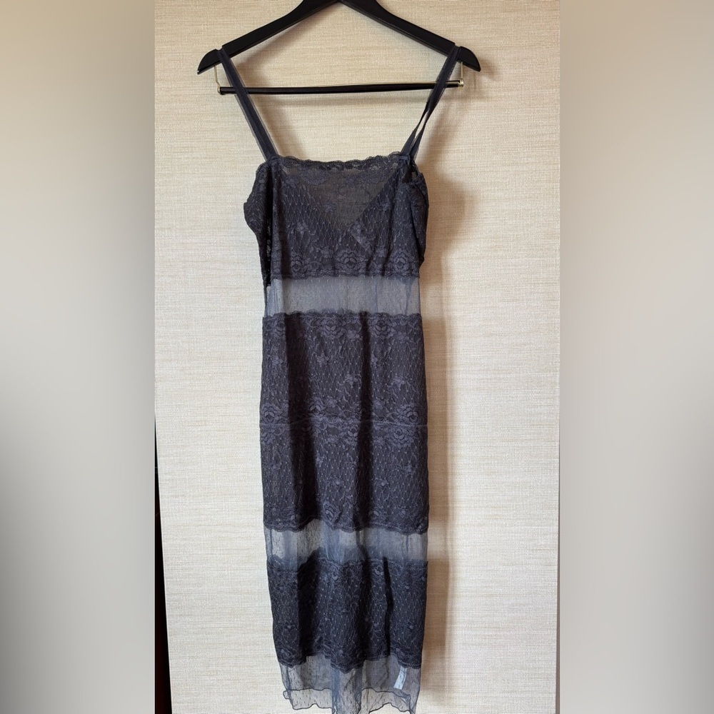 Free People Grey Lace Sheer Midi Dress Size S/P